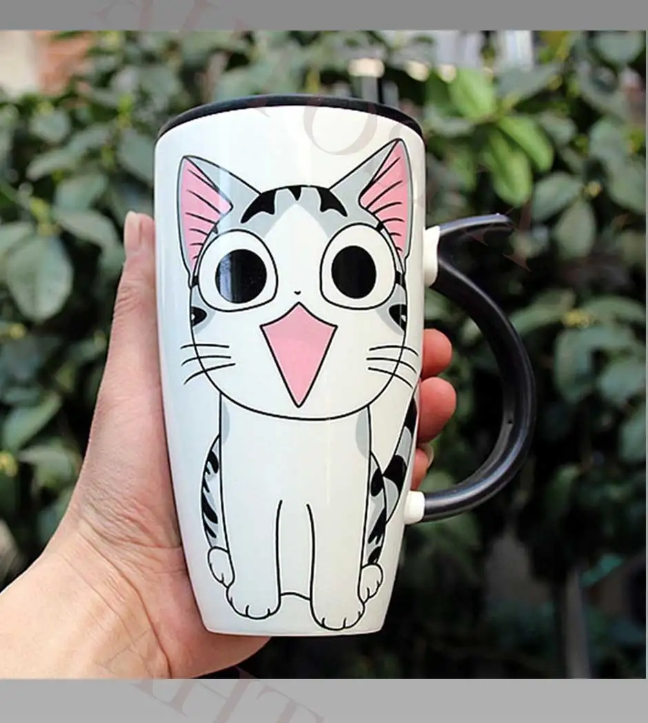 Милая кошка керамическая кружка с крышкой мультфильм молоко кофе чай чашки животных керамические кружки детский подарок большой емкости 600 мл