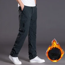Зимние двухслойные флисовые брюки мужские повседневные толстые теплые прямые брюки комбинезоны с несколькими карманами Свободные мешковатые военные брюки карго