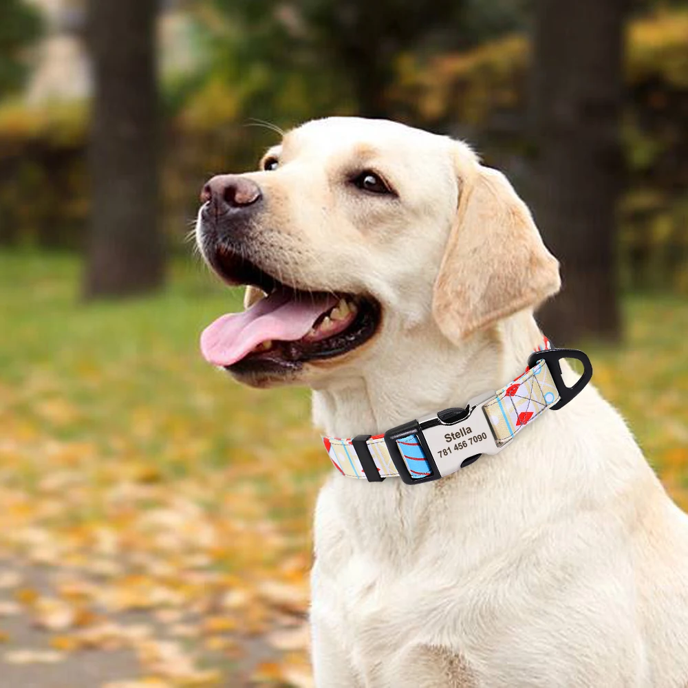 hemp dog collars Cute Custom Dog Collar Leash Personalized Fruit Print Nylon Dog Collar Lead Engraved Name ID For Small Medium Large Dog Pitbull custom dog collars