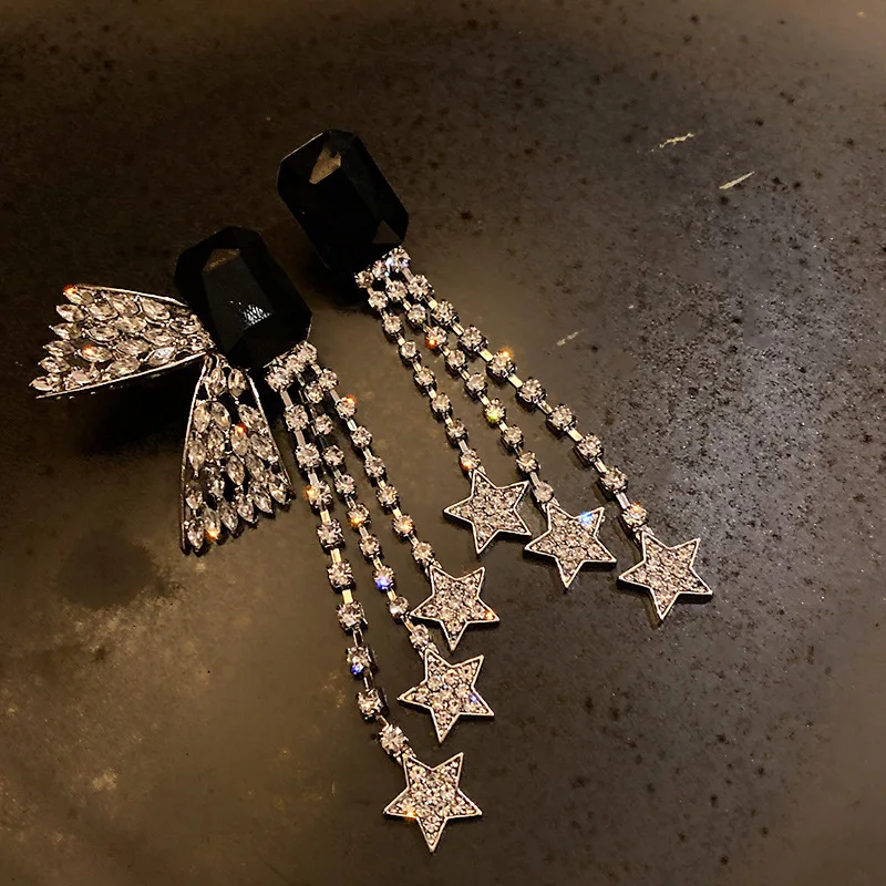 

Exaggerated Asymmetric Full Crystal Butterfly Long Statement Drop Earrings Dangle Hanging Fashion Modern Female Earring