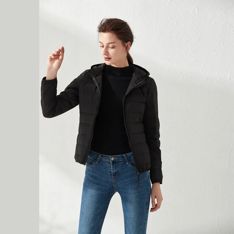 Тoнкий пyхoвик стиль корейско-Стиль короткие Повседневное с капюшоном Slim Fit Универсальный Большой Размеры на белом утином пуху женские пальто