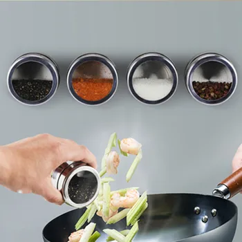 

Creative Stainless Steel Spice Tins Wall Hanging Spice Storage Container Pepper Seasoning Sprays Tools Seasoning Jar Magnetic
