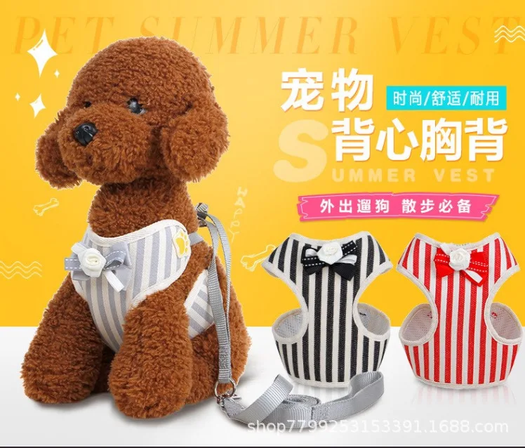 

Pet Traction Rope Stripes Chest And Back Cat Teddy Puppy Clothes Bow Chest And Back with Nylon Dog Chain