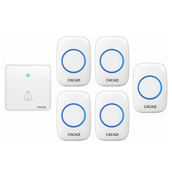 

CACAZI Home Wireless Night Light Doorbell Waterproof 0-110DB 60 Chimes CR2032 Battery US EU UK Plug 1 Transmitter 5 Receiver