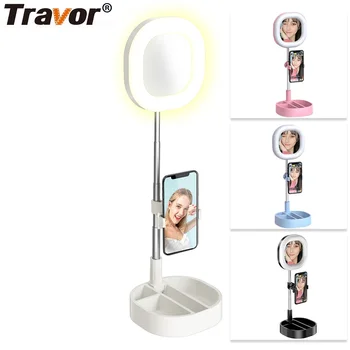 

Travor ring lamp wiht makeup mirror storage box monopod phone holder dimmable selfie ring fill light for photograohy lighting