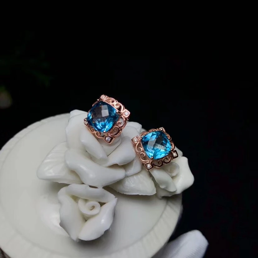 Новый стиль прозрачный синий топаз драгоценный камень серьги для красоты ювелирные изделия