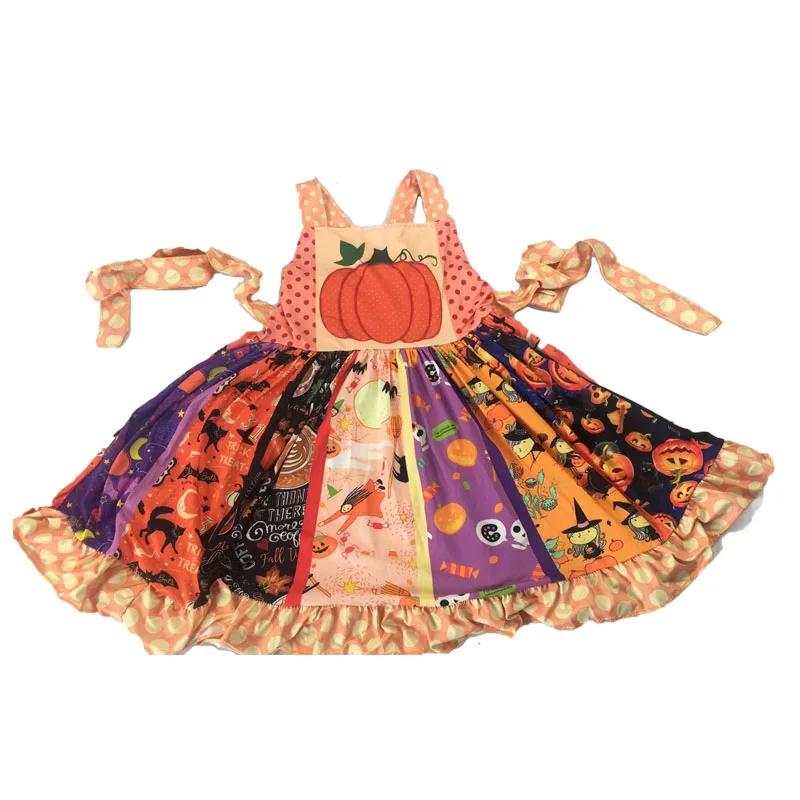 

XMZ Girls Halloween Orange Pumpkin Ruffle Design Dress Costume for children Party Fancy Long Sleeve Dress In Stock