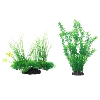 

HOT 2Pcs Aquarium Emulational Green Plastic Long Leaf Plant Decor - 20Cm & 40Cm