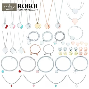 

High Quality Original 925 Sterling Silver Heart Pendant Necklace Bracelet Earrings with Original Engraved Classic Jewelry Gift
