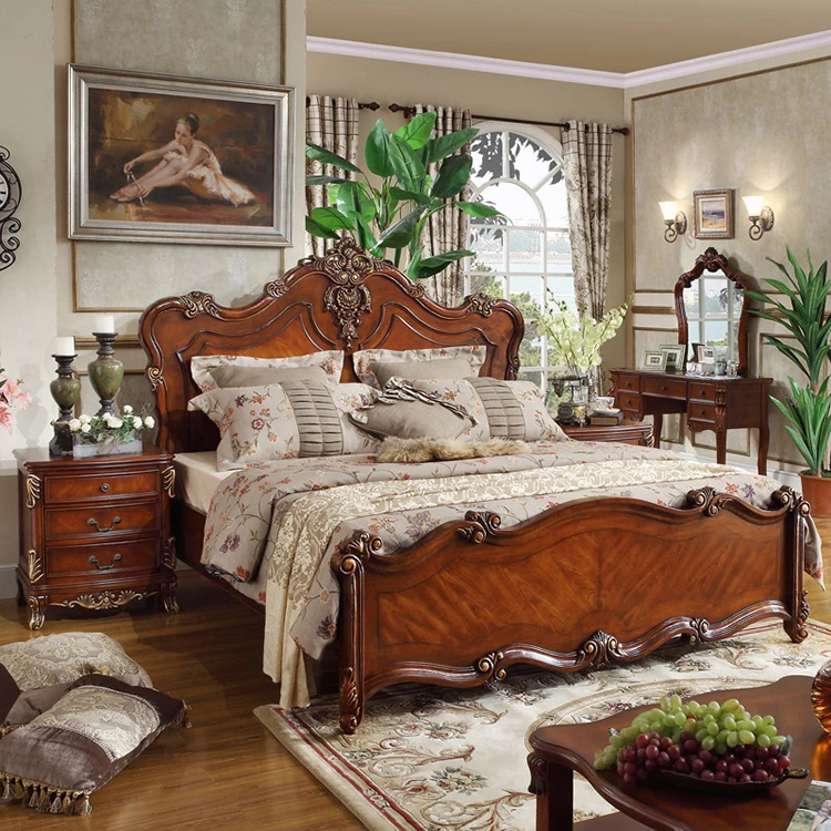 Деревянная резная кровать дизайн мебели для спальни королевская кровать WA622