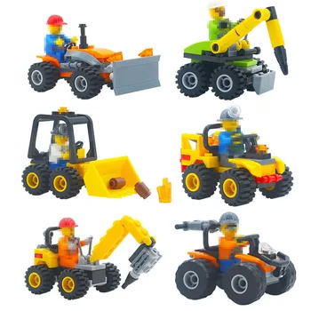 

Small Building Blocks Car Toy Vehicle Engineering Excavator Forklift Worker Toy For Children Birthday Christmas Assemble Gift
