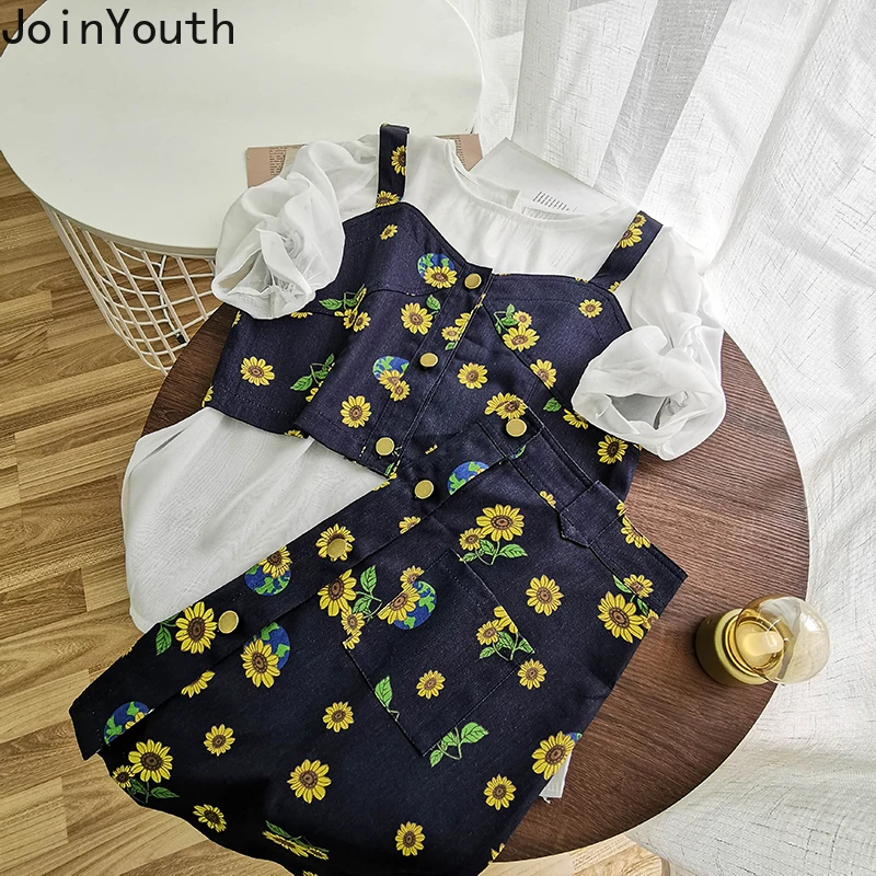 Joinyouth 3 Piece Set Women New Korean Clothes Ruffles White Shirts Sexy Print Sling Mini Skirts Three Femme Roupas |