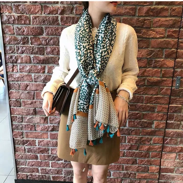 Женский осенне весенний длинный шарф в испанском стиле|cape style|printed scarfgeometric print scarf |