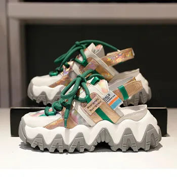 

Women Chunky Sandals Platform Designers Mesh Brand Fashion Woman 6cm High Heels Wedges Sandal Beach Casual Shoes 2020 Summer