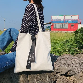 

Raged Sheep New Letter Buckle Canvas Bag Shoulder Bag Casual Eco Foldable Shopping Bag Large Capacity Bag Student Grocery Bag