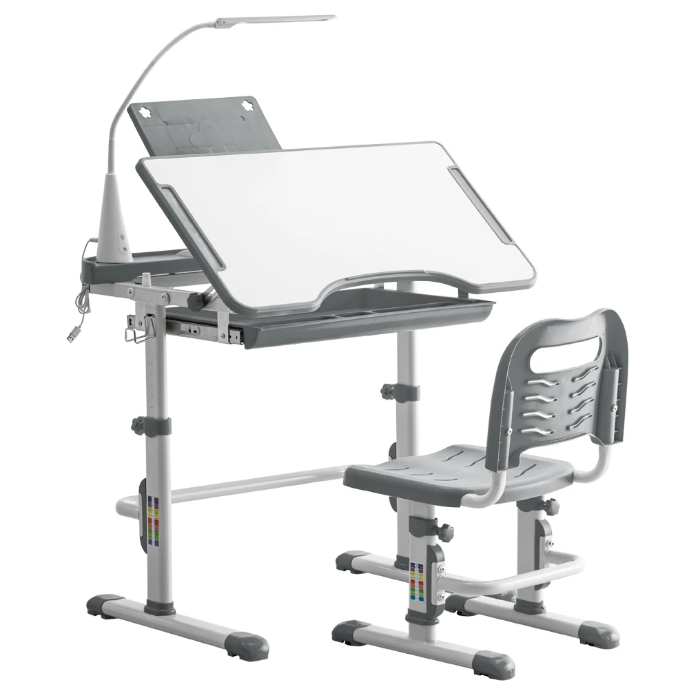 

Student Desks and Chairs Set C Style with Light White Lacquered White Surface and Blue Plastic [70x38x(52-74)cm]