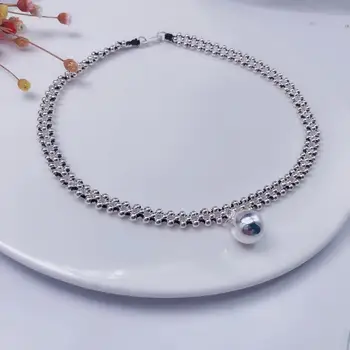 

S990 silver beads neck chain three rows of pendant light moisture simple anti allergy auspicious transfer bead neck ornaments