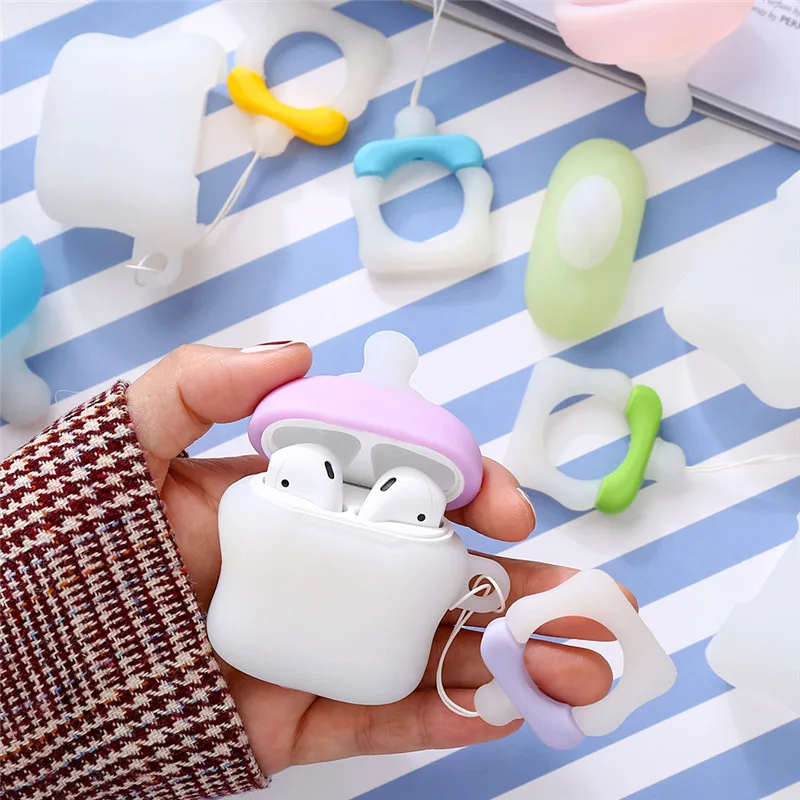 

Cute Cartoon Bottle Earphone Case for Apple Airpods 1/2 3D Soft Silicone Headphone Protective Cover Bag Anti-knock Ring Strap