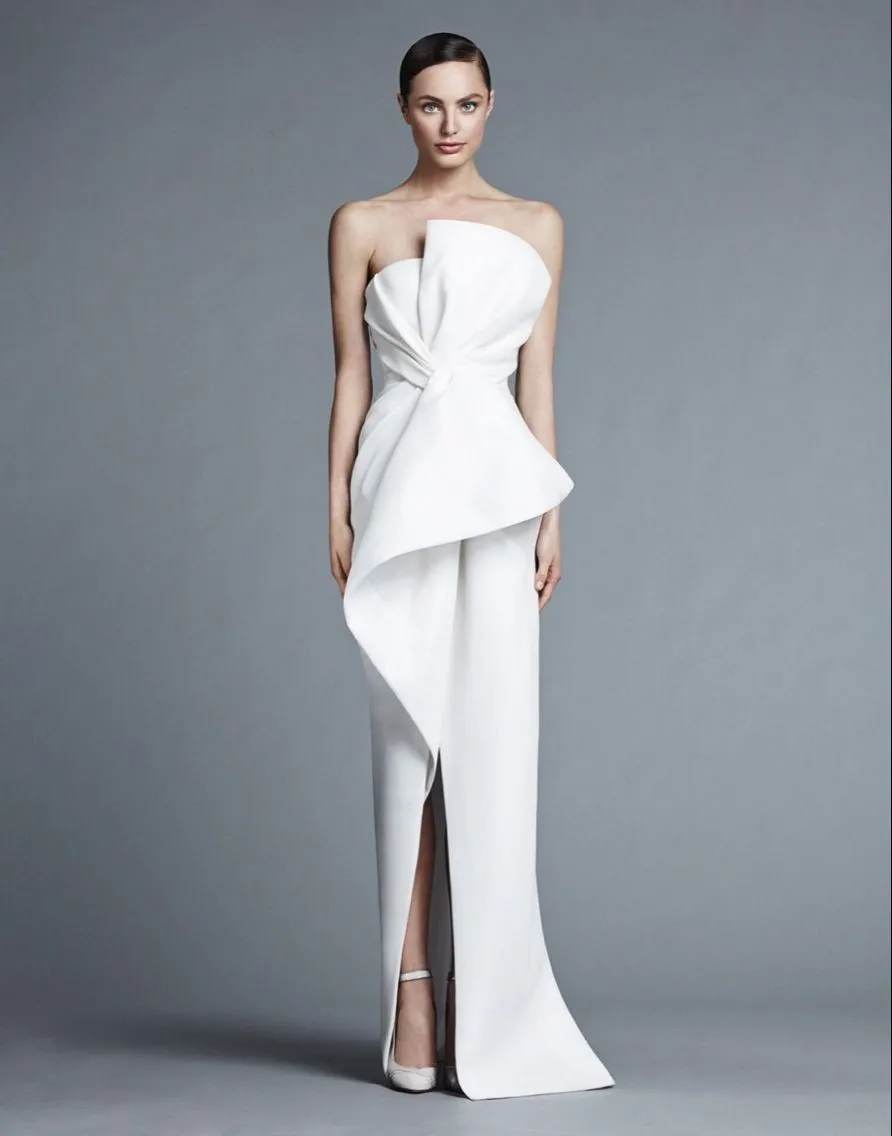 

Saudi Arabia Dubai Middle East Formal Sexy Strapless Sheath White Satin Long with Tiers abendkleider 2018 bridesmaid dresses