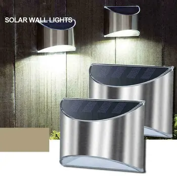 

2 PCS Stainless Steel Security Solar Wall Lights Powered Lamp Waterproof Outdoor Decoration Courtyard Street Pathway New