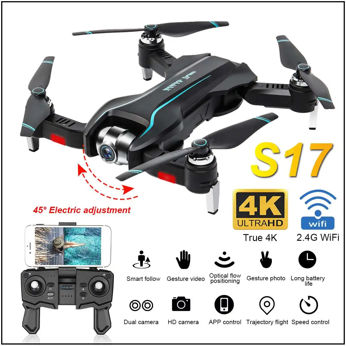 

S17 4K Wide Angle Folding Camera Drone Dual Camera WIFI Image Transmission Distance Camera Drones RC Quadcopter Drone Helicopt