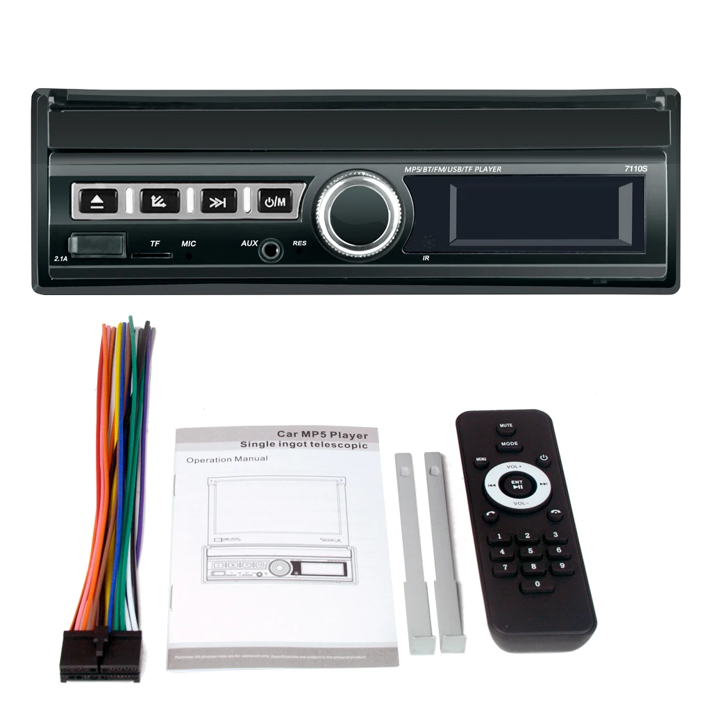 1 Din Car Radio Bluetooth Mirror link 1din Multimedia Player Touch Screen Retractable MP5 USB Audio Stereo 7110S