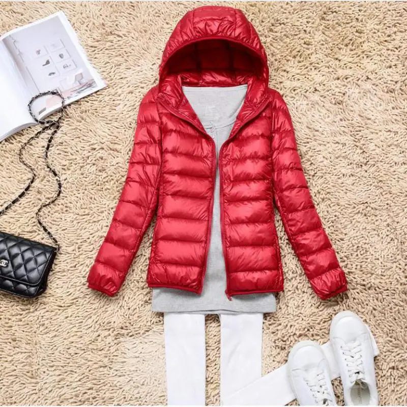 

Asian M-5XL Womens White Duck Down Jacket Winter Female Coats Zipper Hooded Solid Color Office Ladies Outerwear Clothes Y60