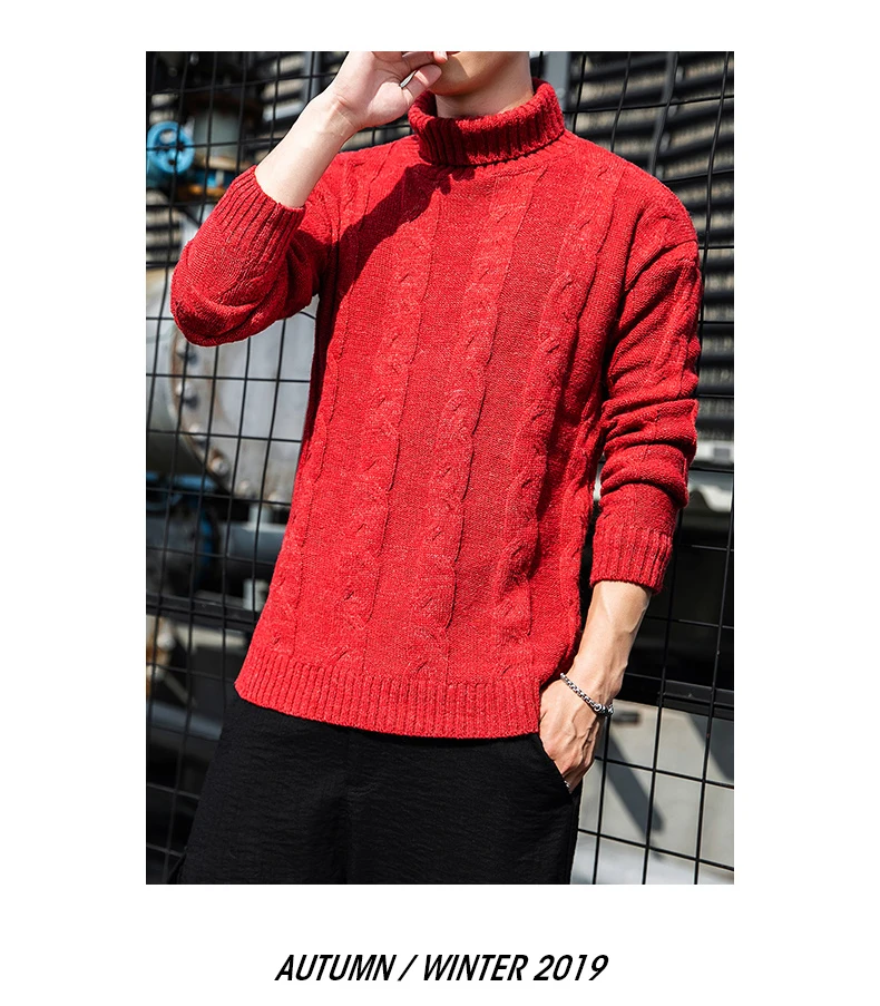 Новое поступление, мужской повседневный эластичный водолазка, толстый теплый чистый цвет, модный бренд, мужской удобный вязаный пуловер, размер M-3xl