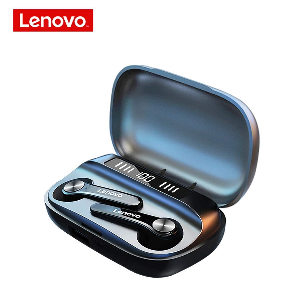 Lenovo-auriculares inalámbricos QT81 TWS, dispositivo de audio deportivo, Semi intrauditivos, IPX4 resistente al agua, con pantalla de batería, color negro