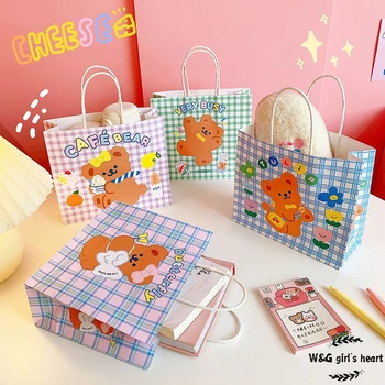 

W&G 10Pcs Kawaii Ins Bear Paper Storage Bag Organizer Paper Bags For Gift Packaging Xmas Candy Food Cookies Paper Bags