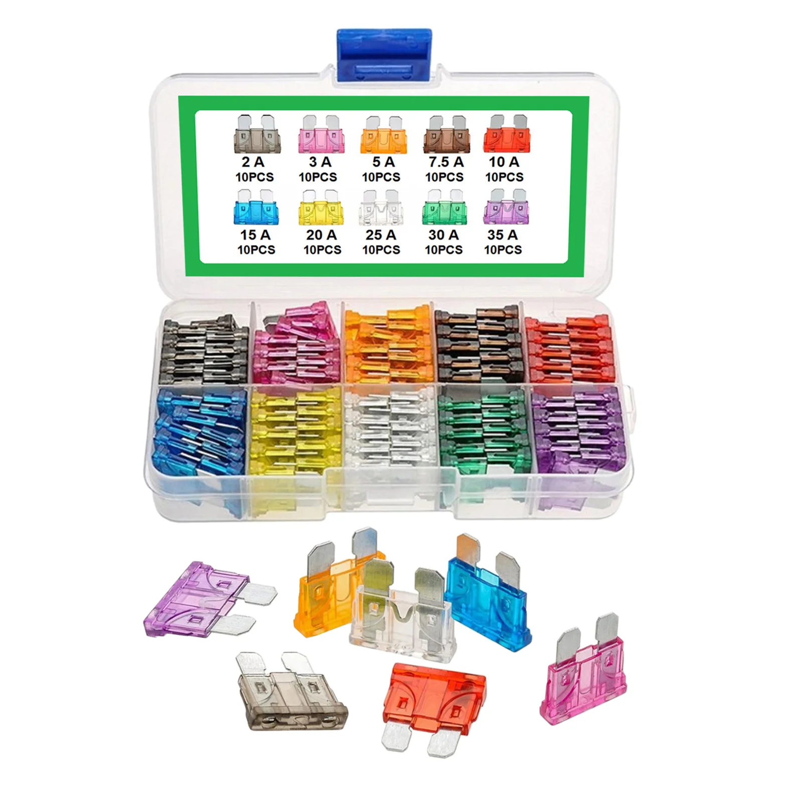 Standard Blade Fuse Assortment Kit Auto Car Fuses Assorted Set 100Pcs