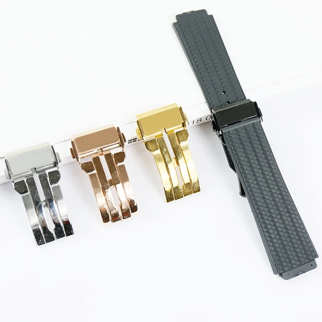 US $8.74 Watch accessories rubber strap For HUBLOT big explosion series 25*19*22mm folding buckle woven patt