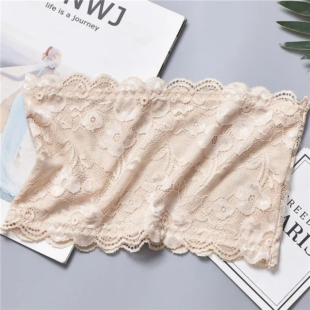 Сексуальные кружева Bralette труба топы бандо Лето Для женщин кружевной бюстгальтер танки топы бандо Жилет для девочек нижнее белье сексуальное женское белье плюс Размеры - Цвет: No Pads Skin