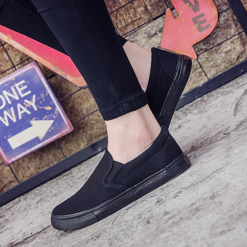 Men Casual Shoes Canvas Slip-On All Black Low Style Breathable Light Fashion Shoes for Men Footwear Zapatos De Hombre 6