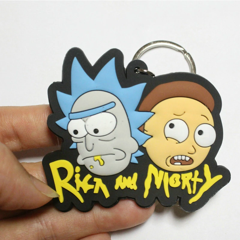 

Rick And Morty Anime Figure Keychain Occident Cartoon Double Sided PVC Keychains For Women Men Kids Key Chain Key Ring Jewelry