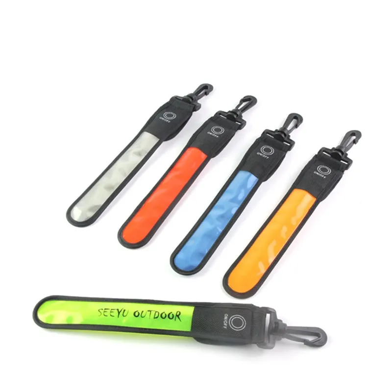 10Pcs Led Reflective Belt Strap Safety Backpack Pendant Light Outdoor Riding Safety Supply Traffic Security Reflective Keychain