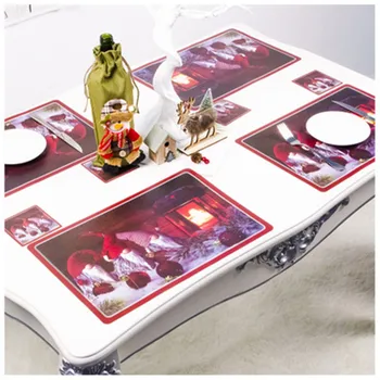 

12pcs Christmas Decorations Table Mat PVC Pad For Dining Imitation Heat Insulation Non Slip Home Party Placemats Bowl Coaster