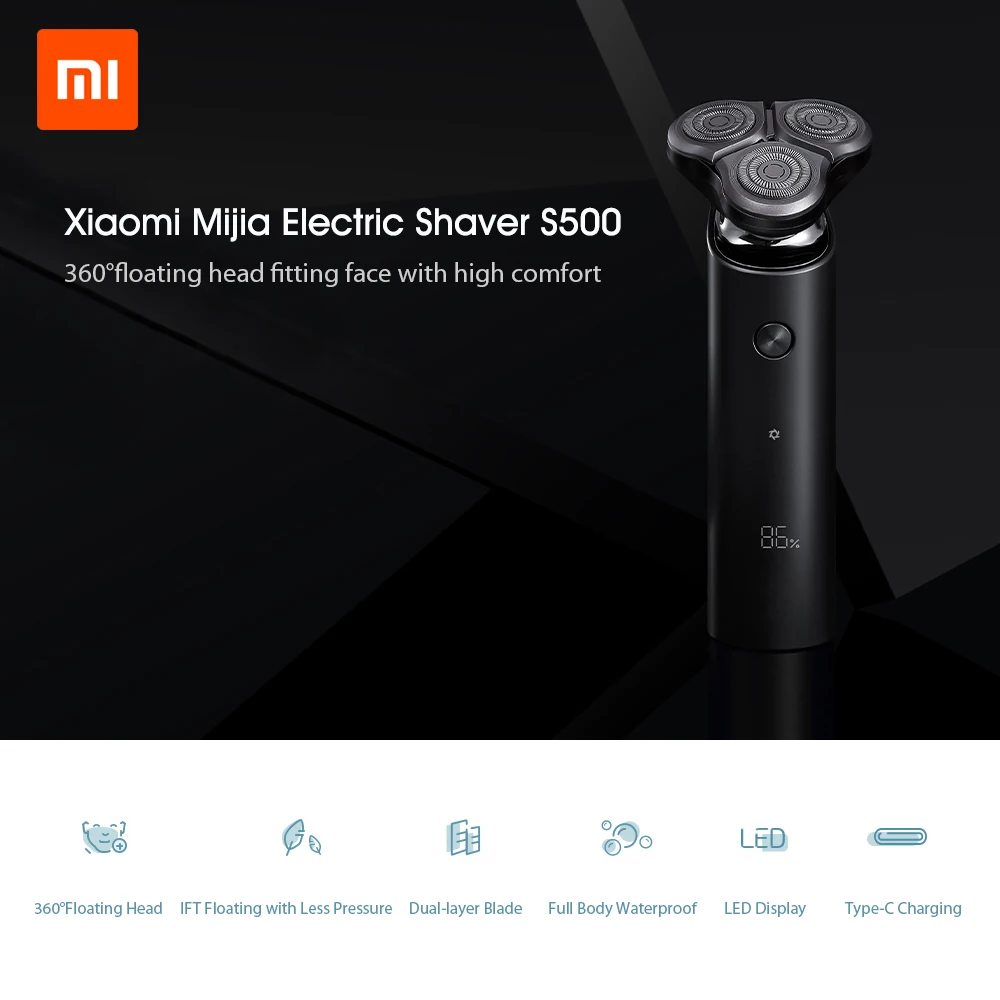 Xiaomi Mijia электробритва S500 IPX7 Водонепроницаемый Для мужчин бритва с 3 головы сухой мокрой двойное лезвие удобные чистке с светодиодный Дисплей машинка для стрижки бороды и усов;