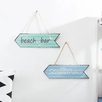 

Mediterranean Style Arrow Sign Wooden Wall Hanging Plaques DIY Beach Bar Door Ornament Decoration