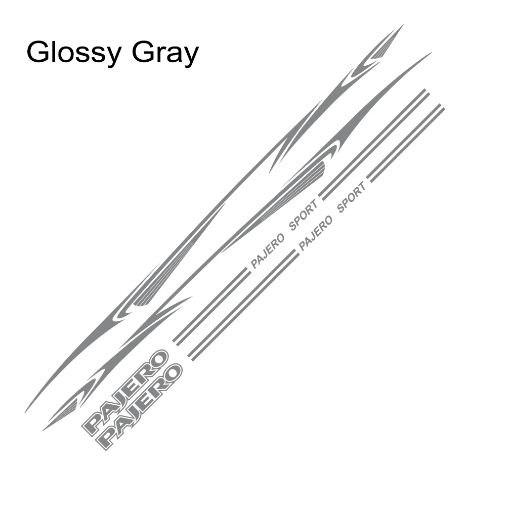 2 шт. для Mitsubishi Pajero, длинные боковые наклейки для автомобиля, виниловые наклейки для автогонок, персонализированные наклейки, аксессуары для тюнинга автомобиля - Название цвета: Glossy Gray