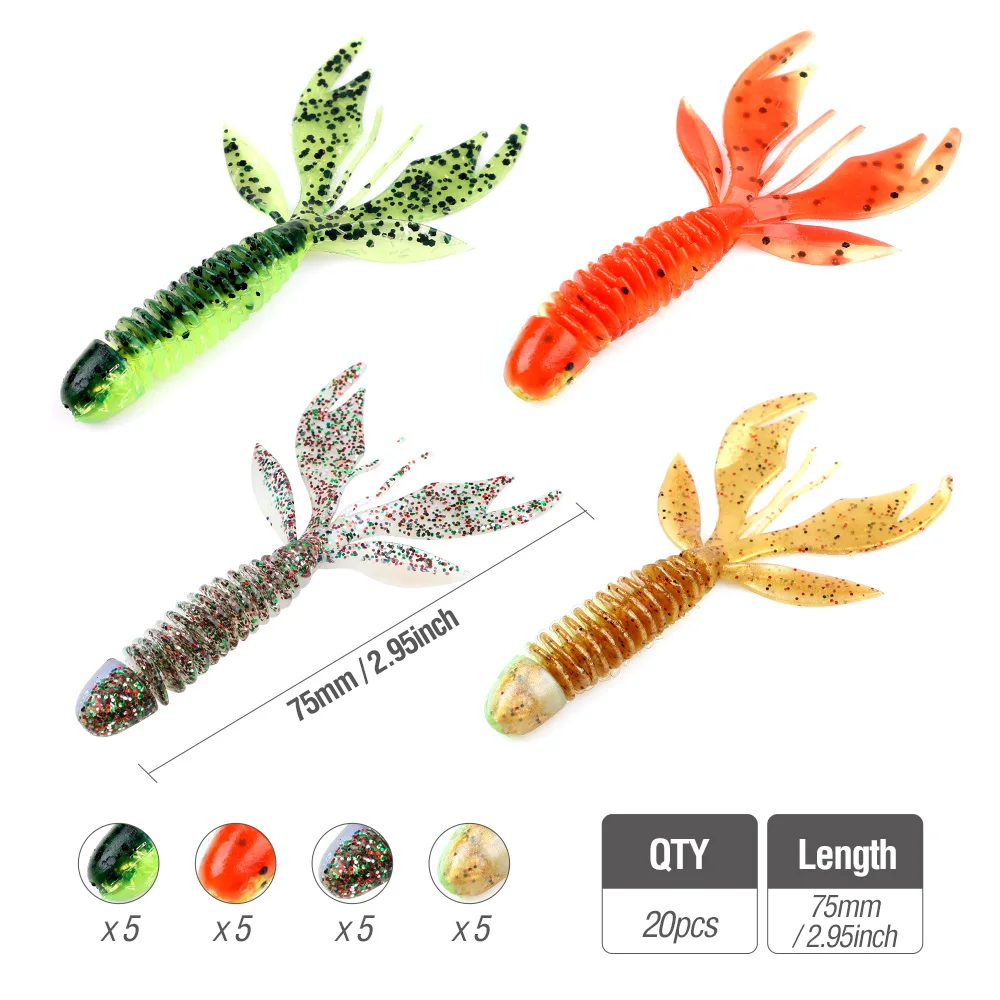 DONQL 20Pcs Soft Fishing Lure Artificial Rubber Worm Bait 2.4g 75mm Silicone Jig Wobbler Swimbait 10pc Fishhook Lure accessories001 (3)