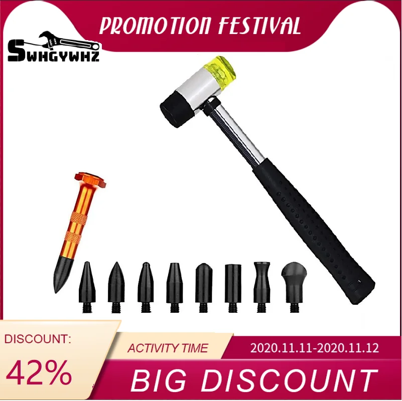 

Dent Repair Tools Rubber Hammer 9 Heads Tap Down Tools Paintless Dent Removal Kit for Remove Dents