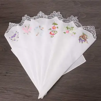 

Embroidered Butterfly Lace Flower Hankies 6PCS Vintage Cotton Women Napkin Floral Assorted Cloth Portable Ladies Handkerchief10