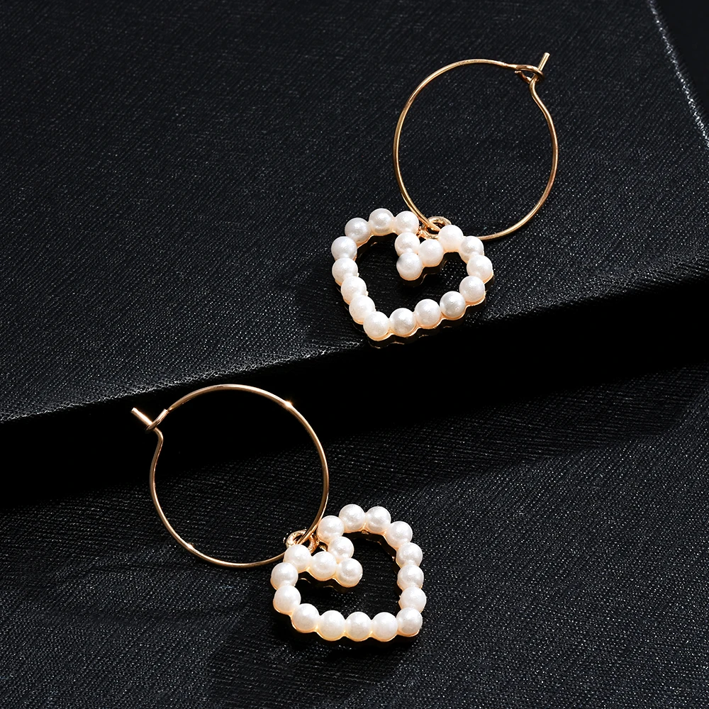 

Korean Women Simple Wild Geometric Heart Pearl Drop Dangle Party Hoop Earrings Girl Earrings Jewelry Small Hoop Earrings