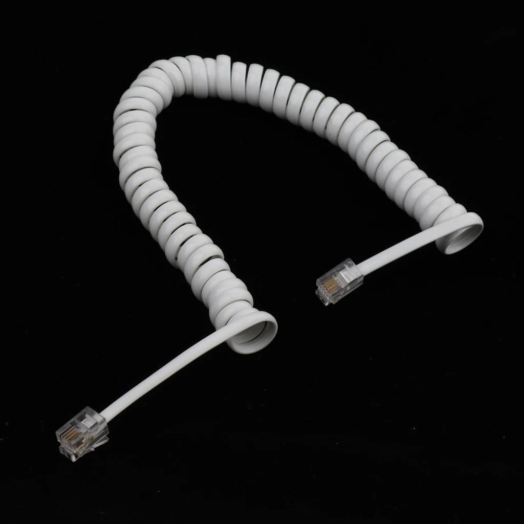 white Coiled Telephone Phone Handset Cable Cord with Standard RJ-22 4P4C Plug