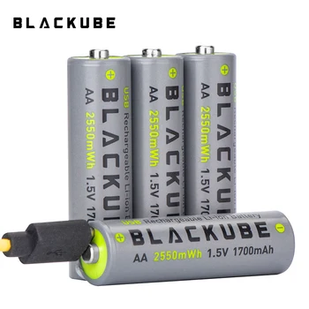 

BLACKUBE AA 1700mAh 1.5 V 2550mWh Batteries Voltage Protection USB Rechargeable Lithium Battery