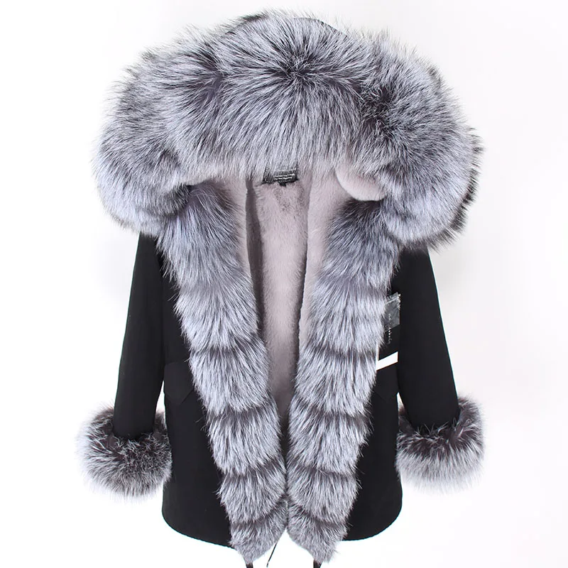 Модная зимняя куртка для женщин, пальто из натурального меха, Воротник из натурального Лисьего меха, свободные длинные парки, Большая Меховая верхняя одежда, съемная