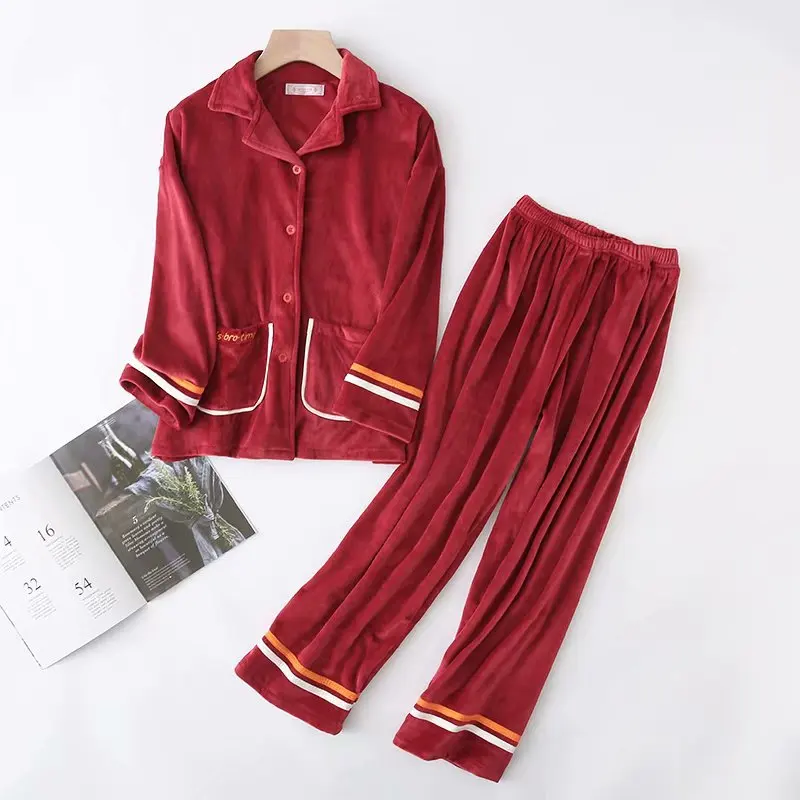 

0098-0851-New Style Double Pocket Embroidered Stripes Coral Velvet Tracksuit Women's