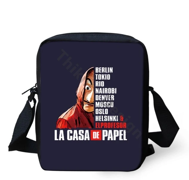 

LA CASA DE PAPEL Printed Mini Size Messenger Bags Female Handbag Lady Summer Canvas School Crossbody Bags Women Shoulder Bags