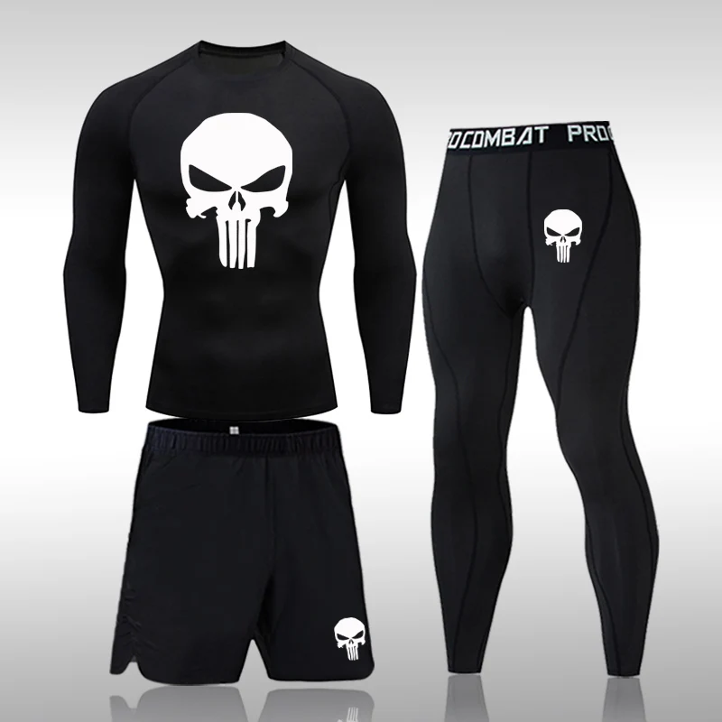 4XL MMA Men Compression Sets Tracksuit Skull Mens Sport Jogging Suit Running Set Rashgard Gym Clothing Men Fitness Workout Tight 5